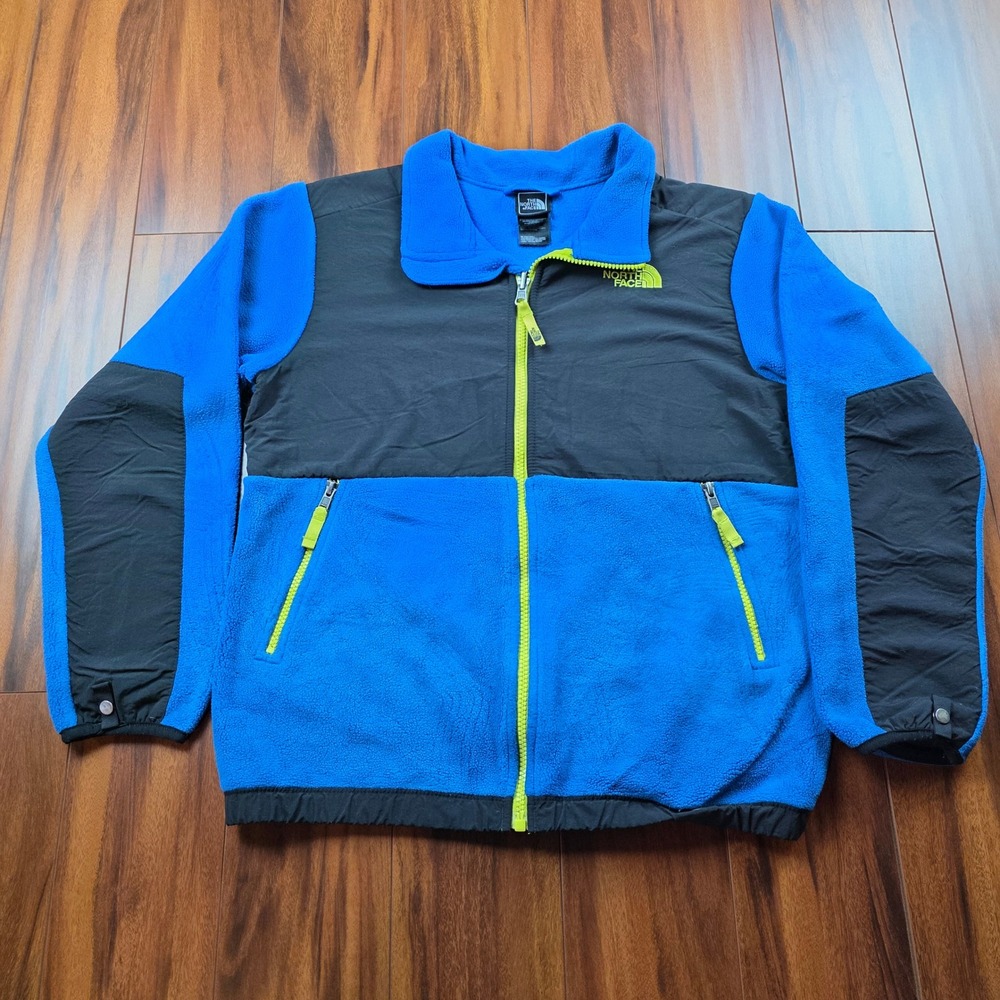 The North Face Denali Fleece Jacket Blue Black Lime Green Boys Large 14/16